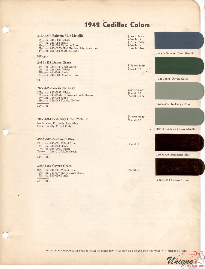 1942 Cadillac Paint Charts DuPont 2